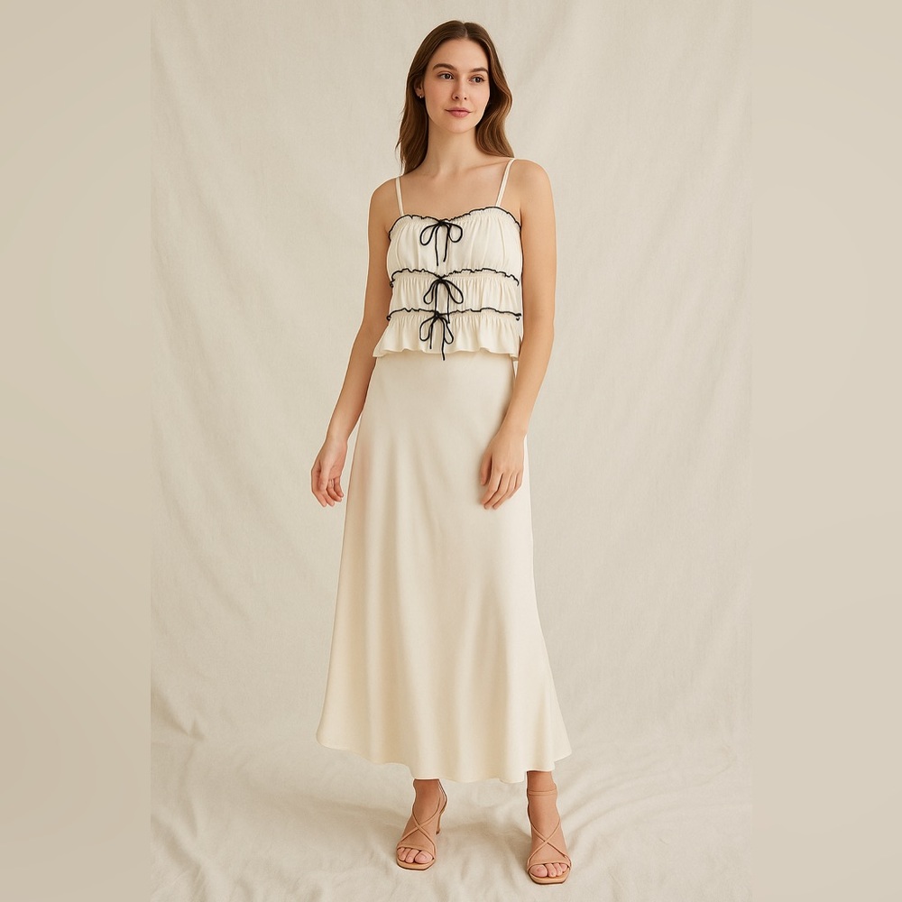 Anthropologie Cream Ruffle Tie Cami Top